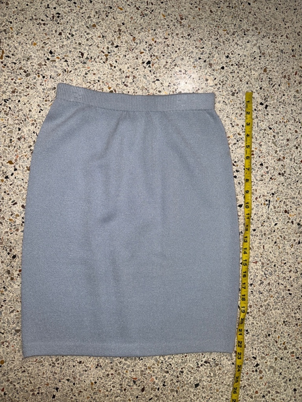 St John Evening Marie Gray ice light blue knit mini skirt 2